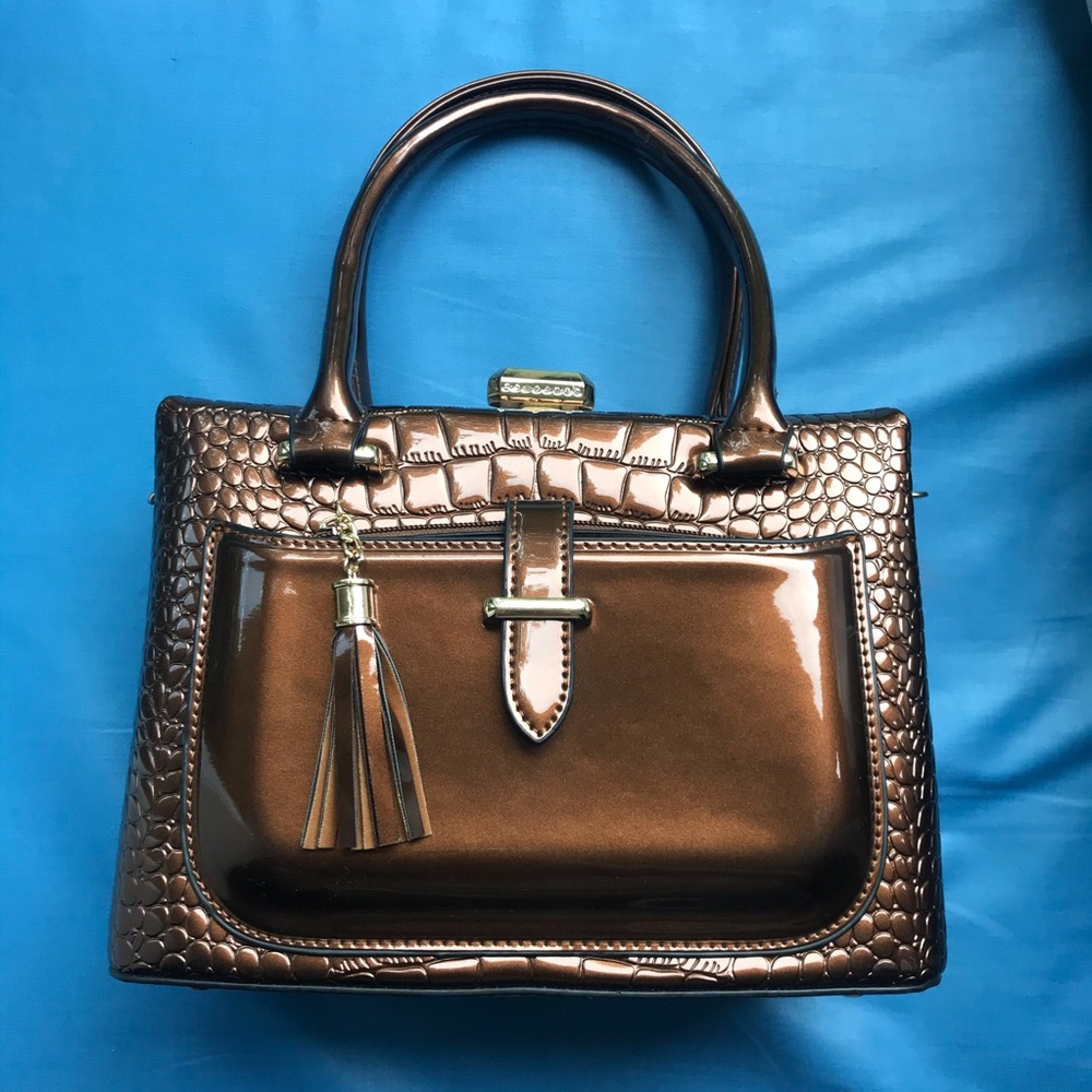 Bronze Croc-embossed Mini Tote